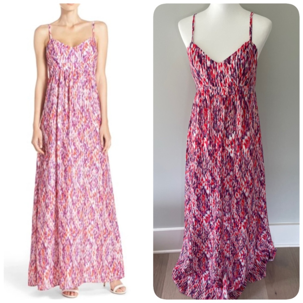 Felicity & Coco Maxi Dress Sz Large Multicolor Coral & Purple
